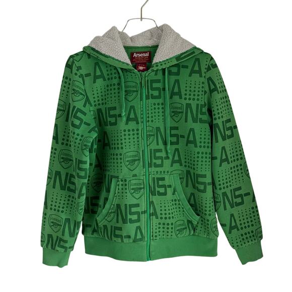 Arsenal Football Club Fleece Hoodie Full Zip Heavyweight Green Size Large Soccer - Picture 1 of 8